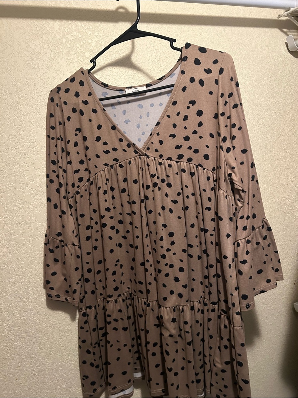 entro Taupe Leopard-Spot V-Neck Babydoll Tunic